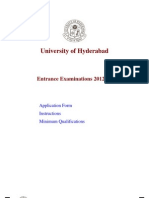 University of Hyderabad: Entrance Examinations 2012-13