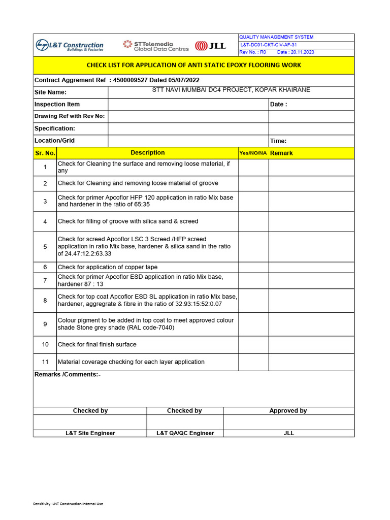 Checklist Anti Static Epoxy Flooring | PDF