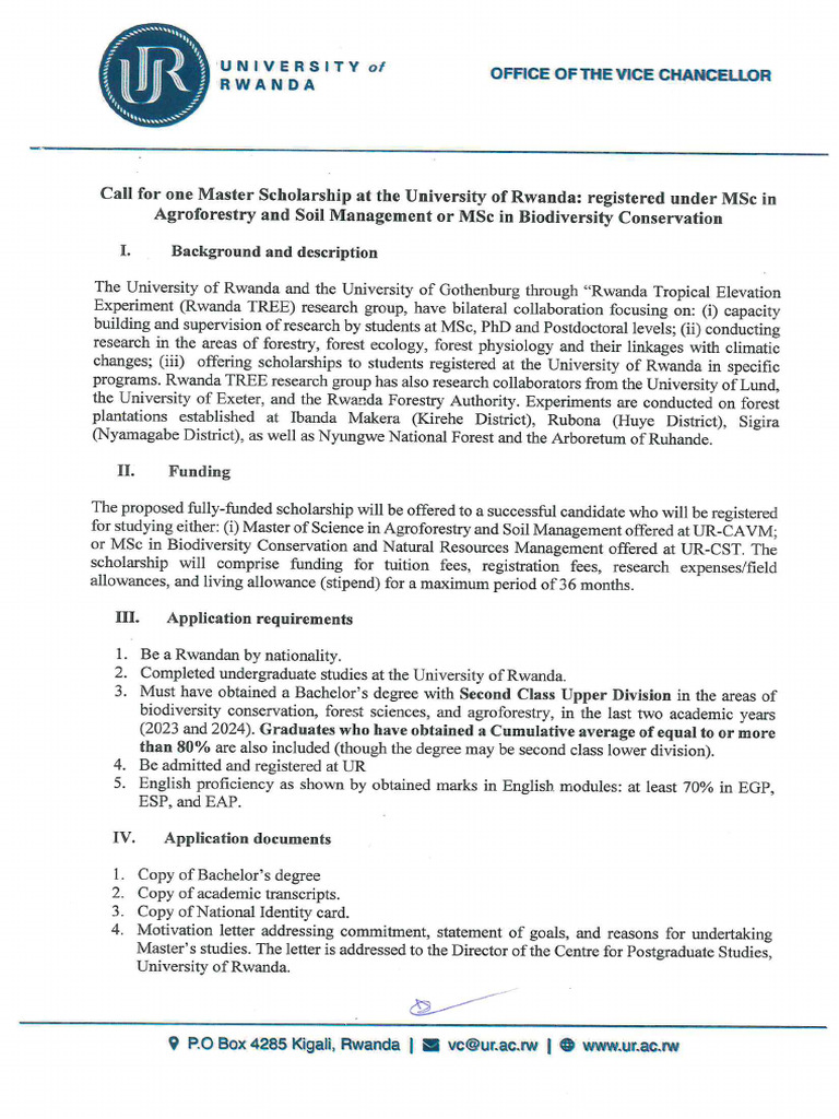 2 Signed Call For One Master Scholarship at The University of Rwanda ...