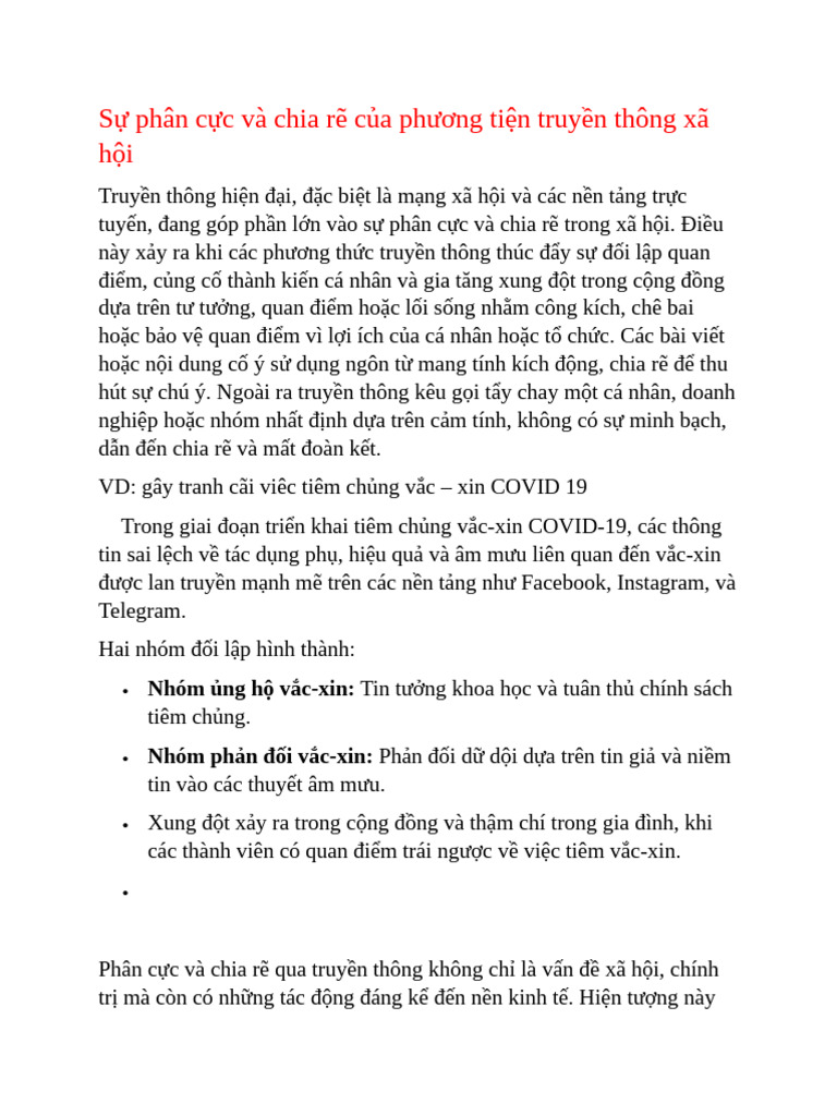 Sự Phân Cực Và Chia Rẽ Qua Truyền Thông Xã Hội | PDF
