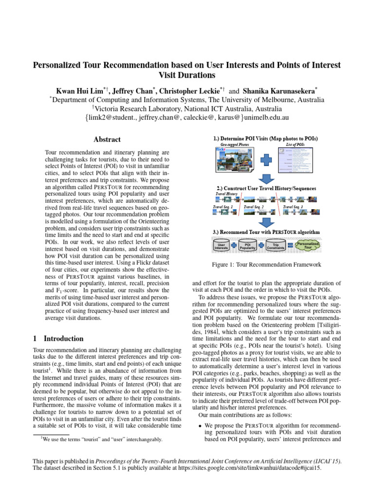 Personalized Tour Recommendation Based o | PDF