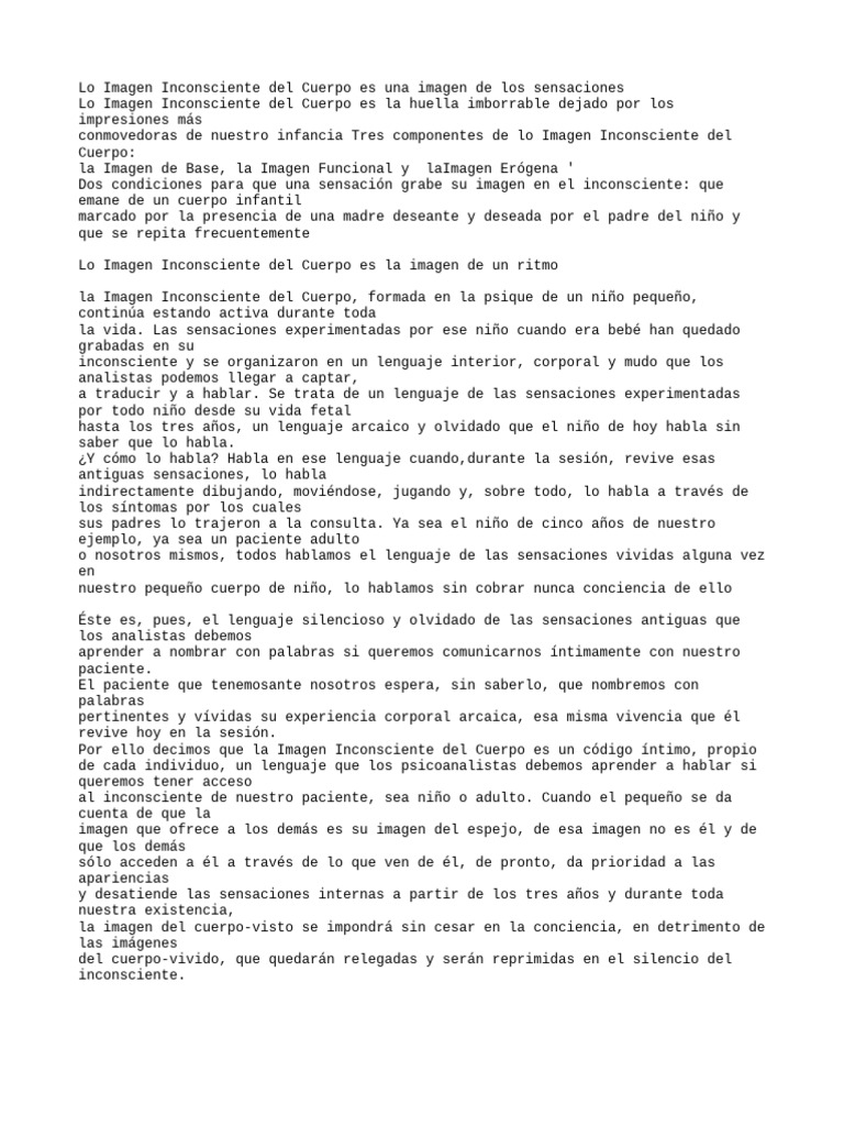 Lo Imagen Inconsciente Del Cuerpo | PDF | Mente inconsciente | Sicología
