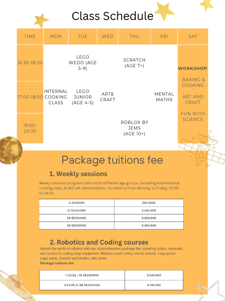 Weekly Class Schedule for Kids | PDF