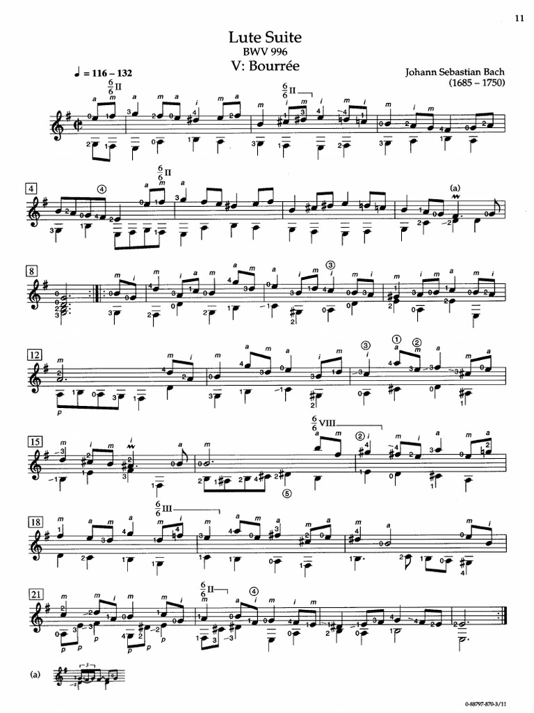 Bach, J. S. - Bourree (Lute Suite) | PDF