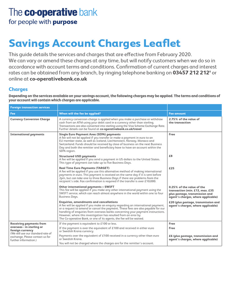 Co-op Bank Savings Account Charges | PDF | Money | Business