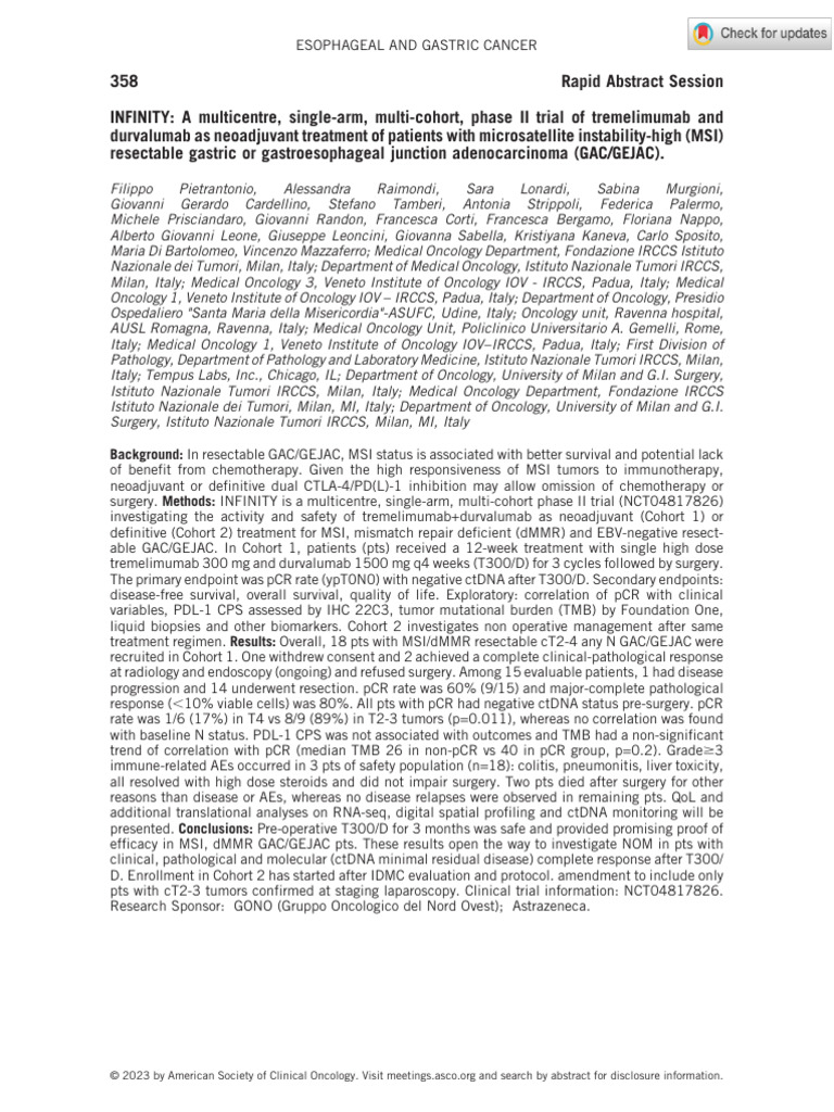 Pietrantonio Et Al 2023 Infinity A Multicentre Single Arm Multi Cohort ...