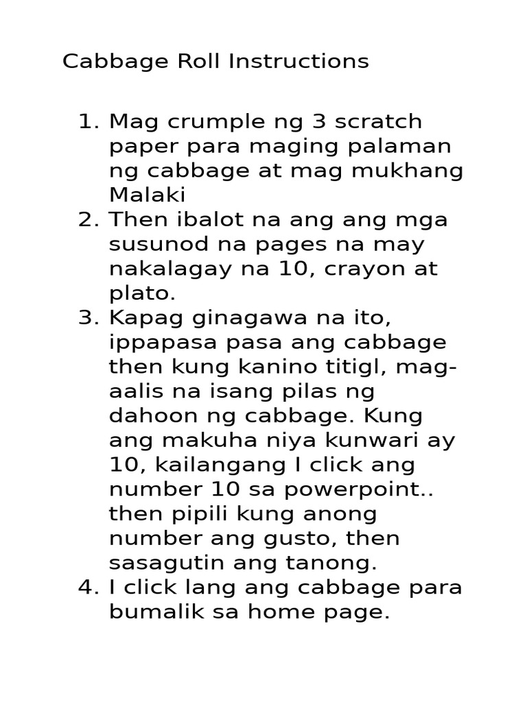 Cabbage Roll Instructions | PDF