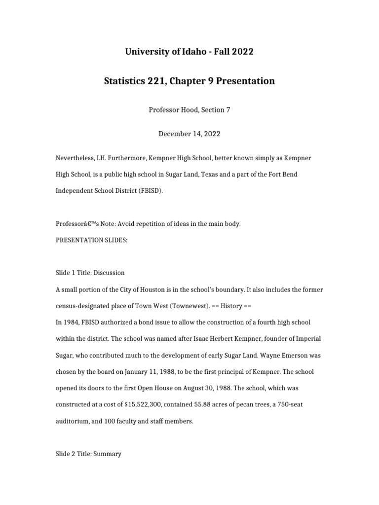 Statistics 221 Chapter 9 Presentation | PDF | Society Of The United ...