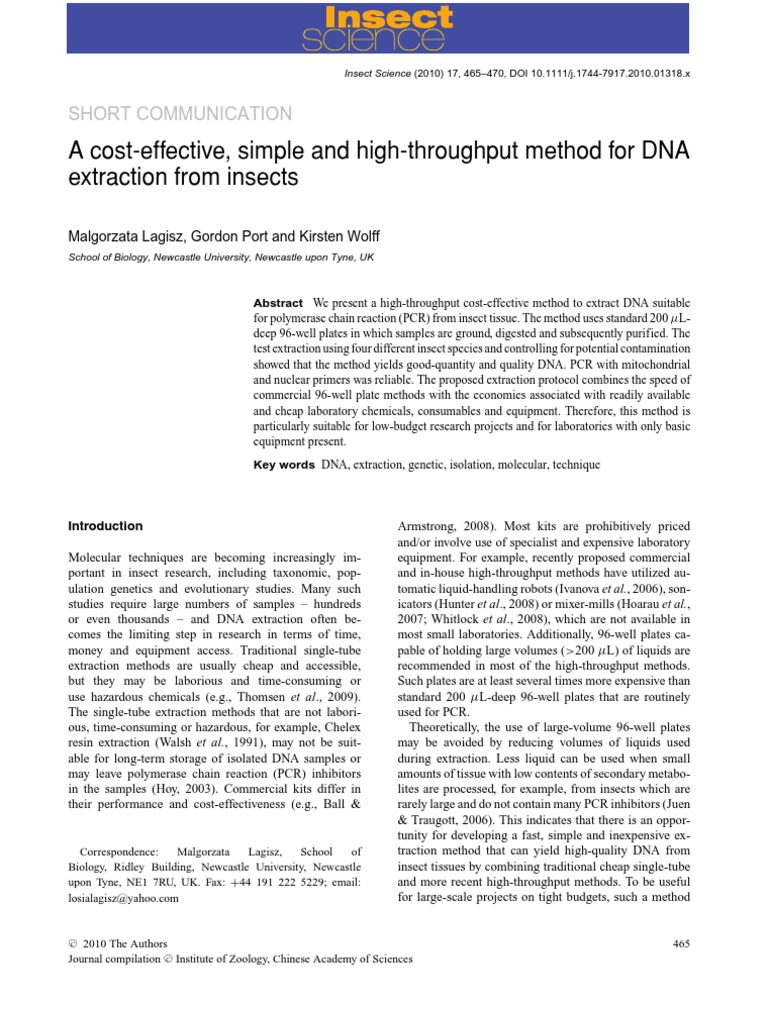 High-Throughput Insect DNA Extraction Method | PDF | Polymerase Chain ...