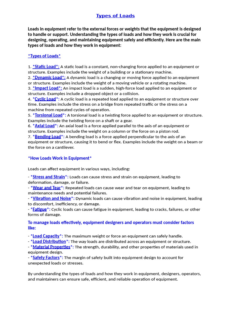 Understanding Equipment Load Types | PDF | Structural Load | Bending