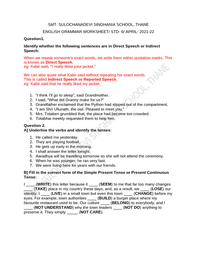 6th Grade English Grammar Worksheet | PDF | Linguistics | Grammar