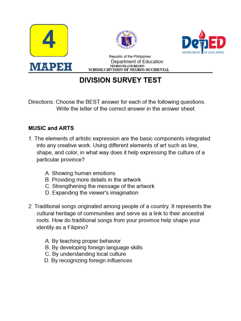 Survey Test-Mapeh 4 | PDF | Healthy Diet | Nutrients