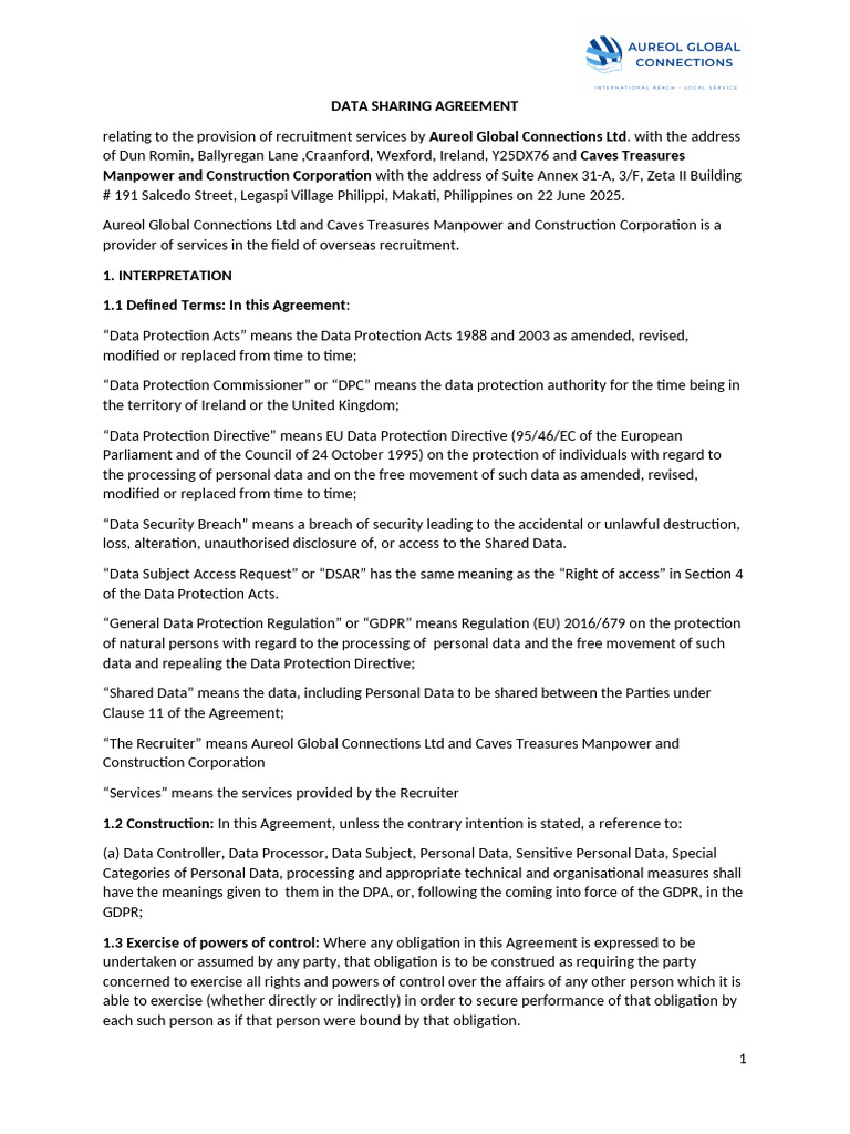 Data Sharing Agreement for Recruitment | PDF | Government | Privacy