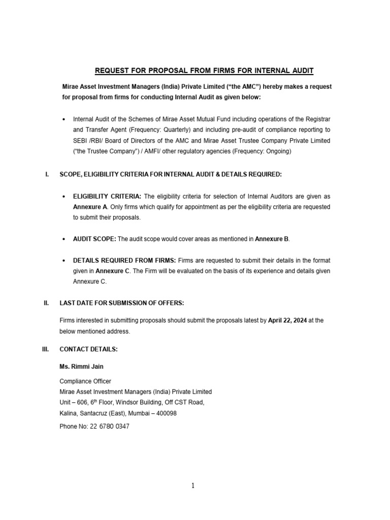 Internal Audit RFP for Mirae Asset | PDF | Audit | Internal Audit