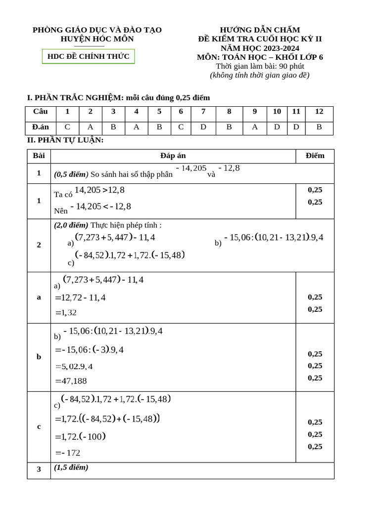 HDC de Toan 6 CHKII-23-24 (CT) | PDF