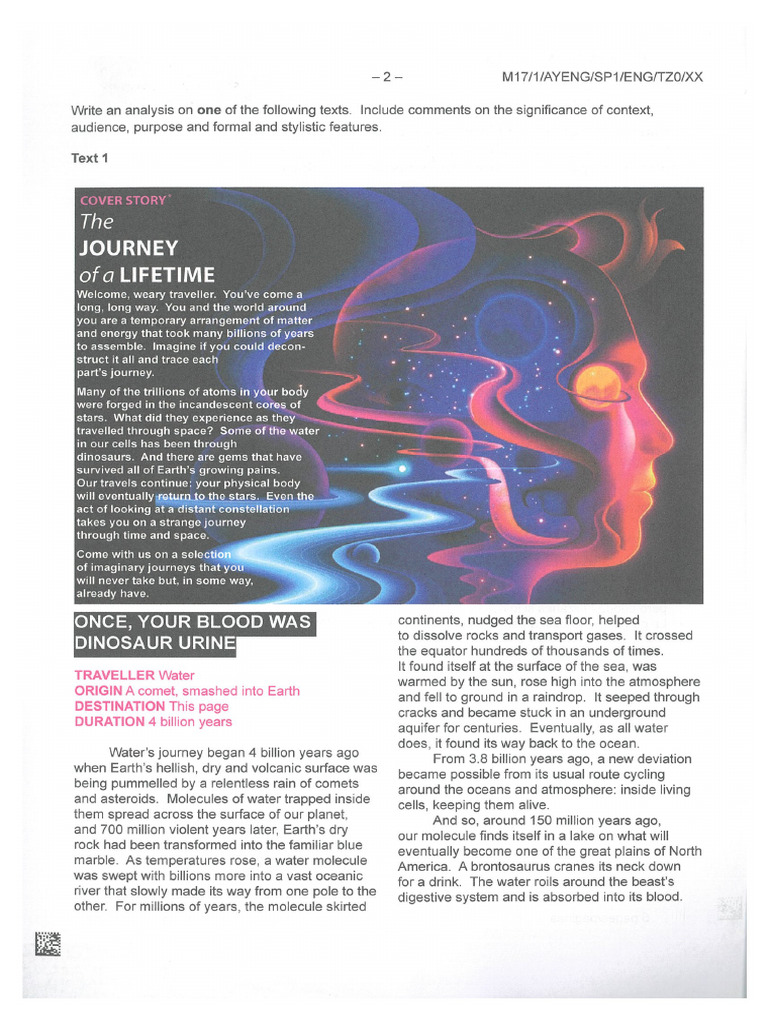 Magazine Article (Science) 2017 Paper 1 Text B Analyse The Stylistic ...