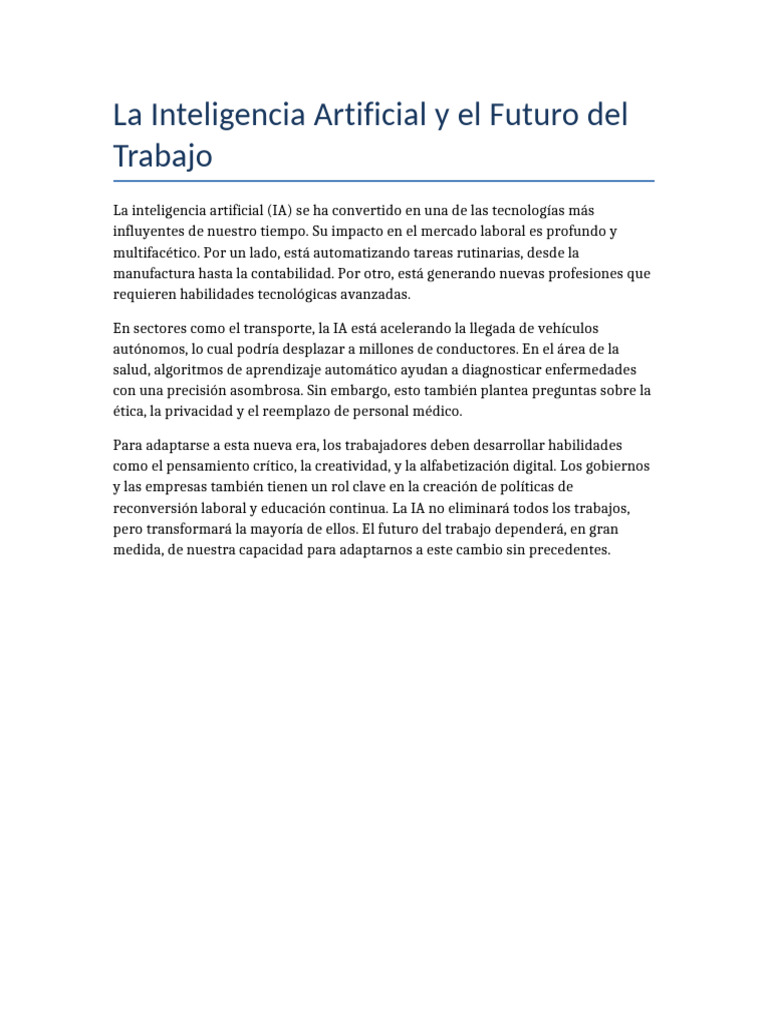 La Inteligencia Artificial y El Futuro Del Trabajo | PDF