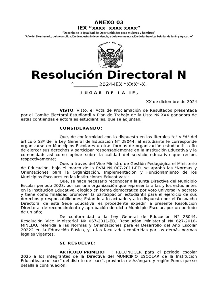 Modelos de Resoluciones Directorales | PDF | Gobierno
