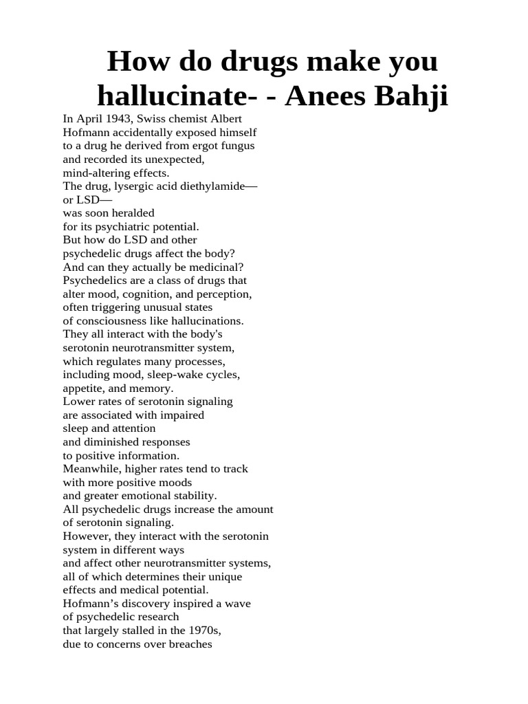 How Do Drugs Make You Hallucinate - Anees Bahji | PDF | Psychedelic ...
