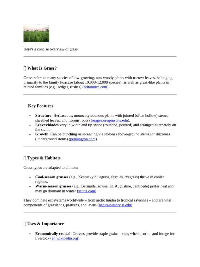 Overview of Grass Species and Importance | PDF