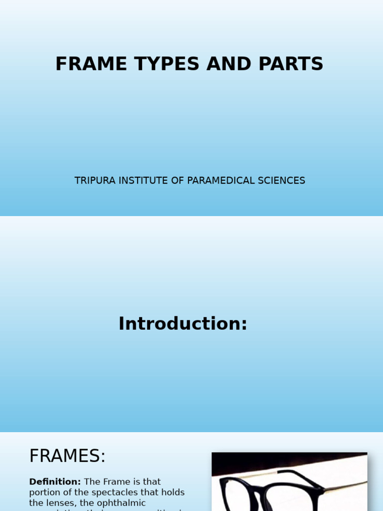Types and Parts of Eyeglass Frames | PDF | Glasses | Equipment