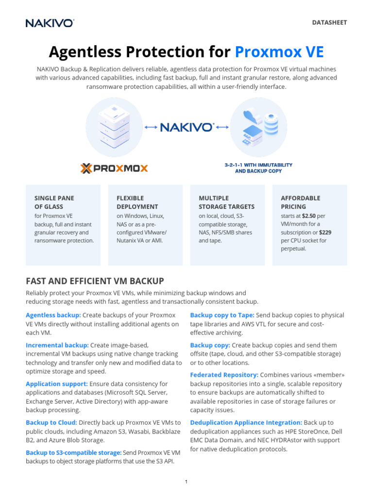 Datasheet - NAKIVO Backup For Proxmox VE | PDF | Backup | Virtual Machine