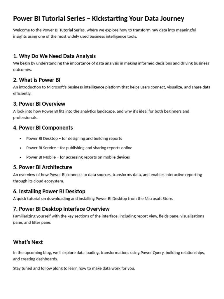 Power BI Tutorial Series Overview | PDF