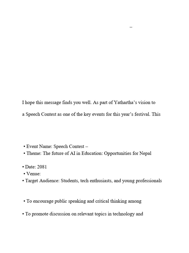 Speech Contest Proposal for Yathartha | PDF | Public Speaking ...