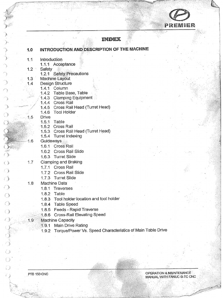Premier Operation & Maintenance Manual With Fanuc Oi-TC CNC | PDF