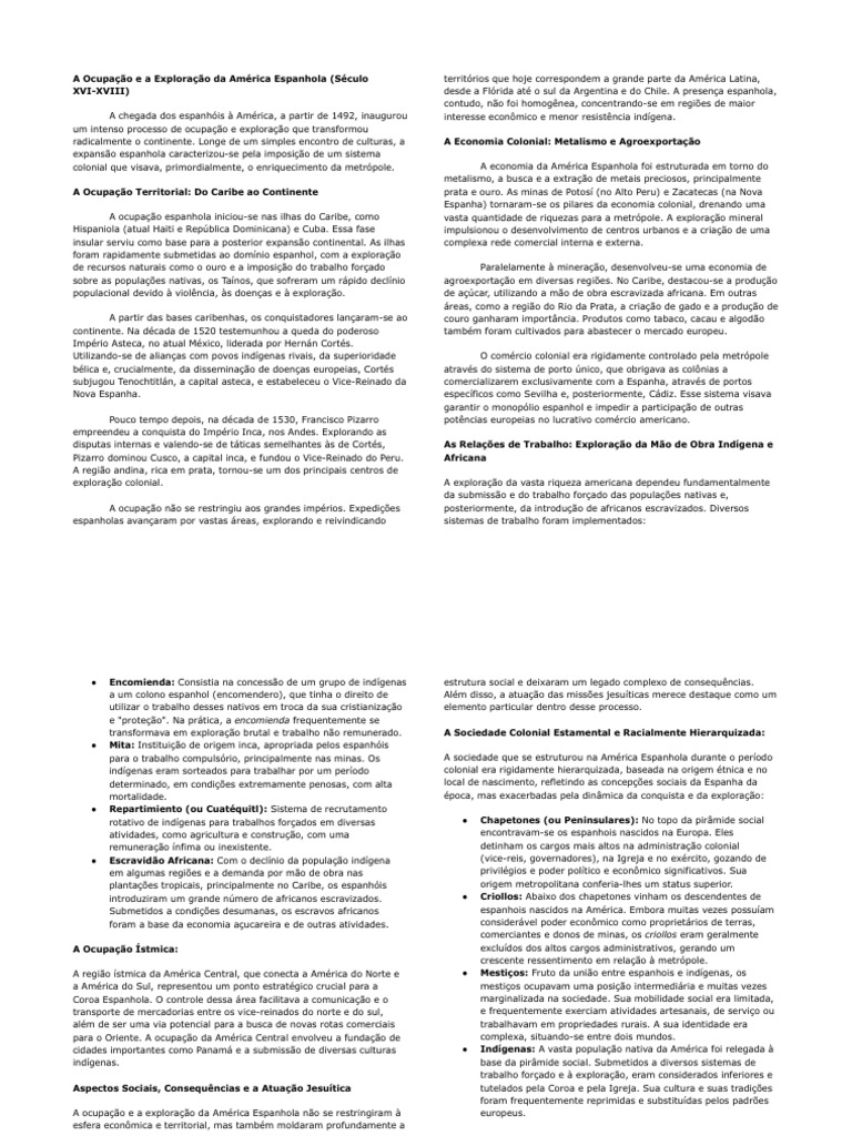Ocupação e Exploração da América Espanhola | PDF | Espanha | Américas