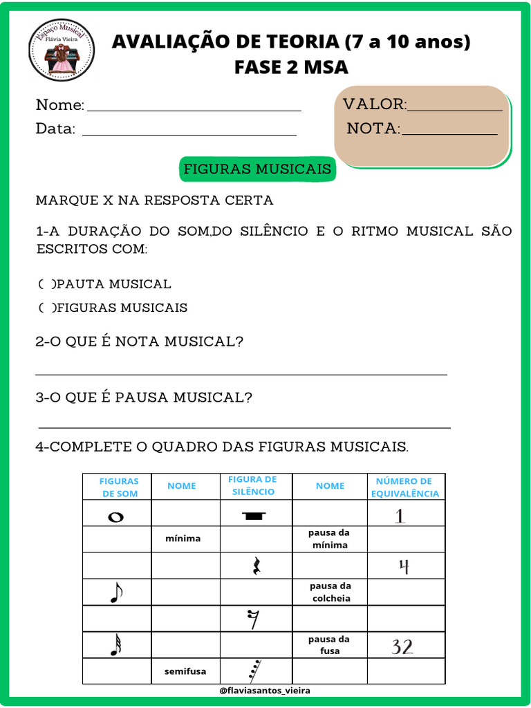 Avaliação de Teoria Musical para Crianças | PDF | Notação | Notação musical