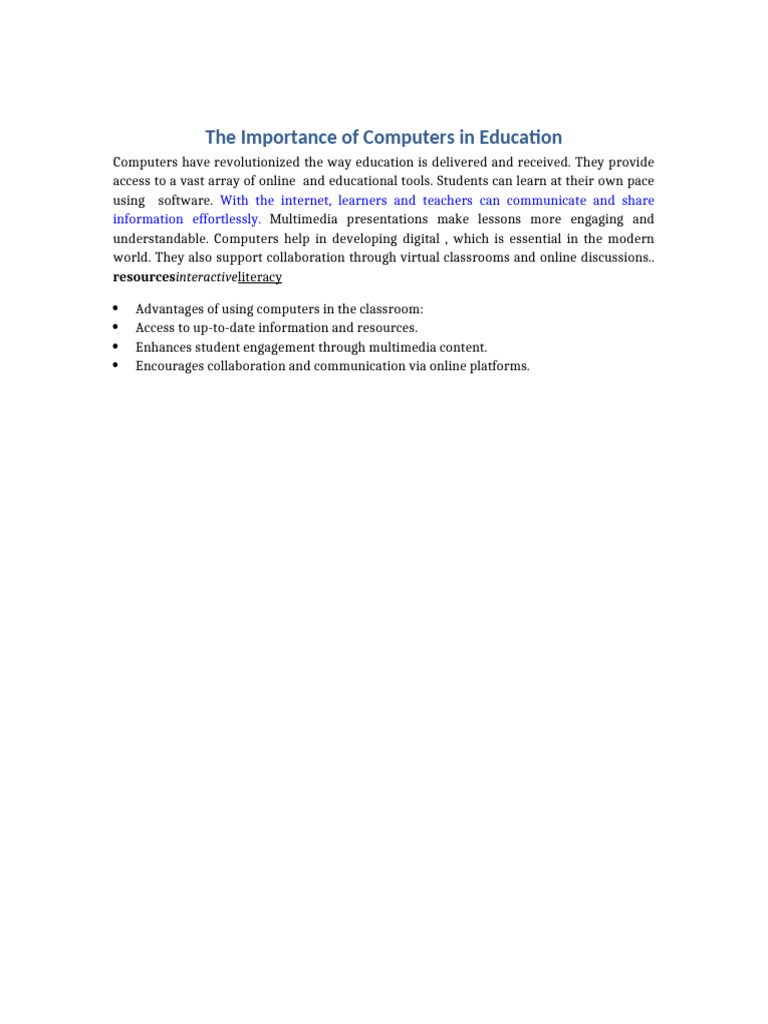 Importance of Computers in Education | PDF