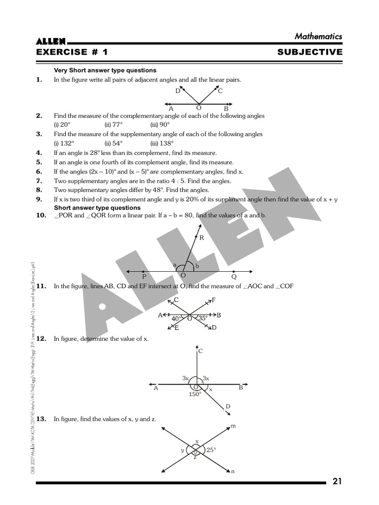 Lines and Angles (TIM-Engg) PE09MT Ex | PDF