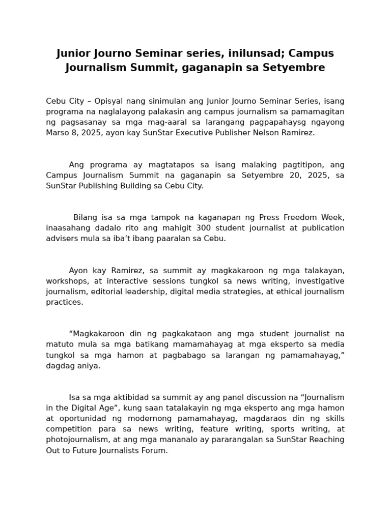 News Writing Article No. 5 | PDF