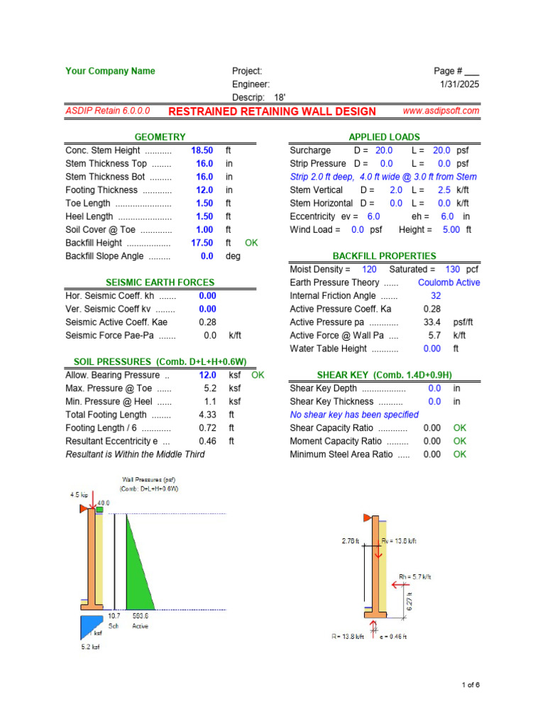 Retaining Wall 18 FT H | PDF | Applied And Interdisciplinary Physics ...