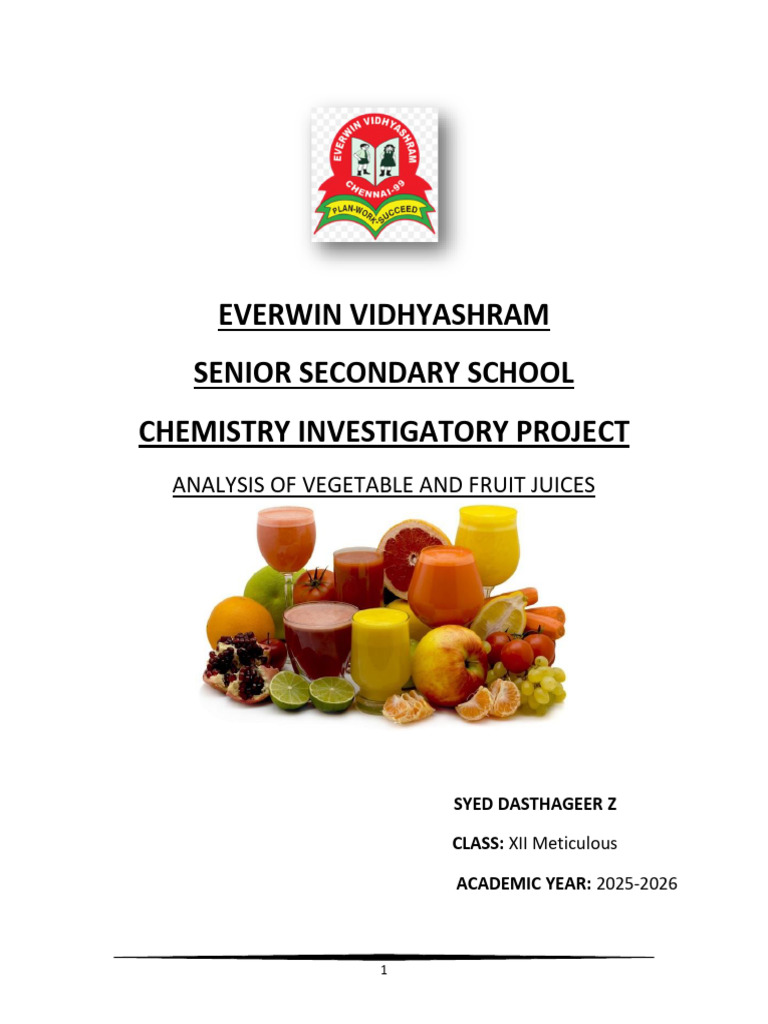 Class 11 Chemistry Investigatory Project Analysis of Fruit and ...