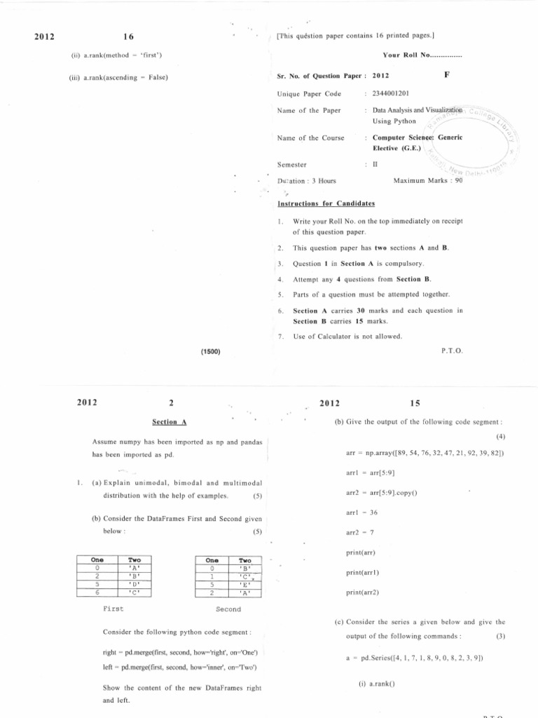 Data Analysis and Visualization Exam 2012 | PDF