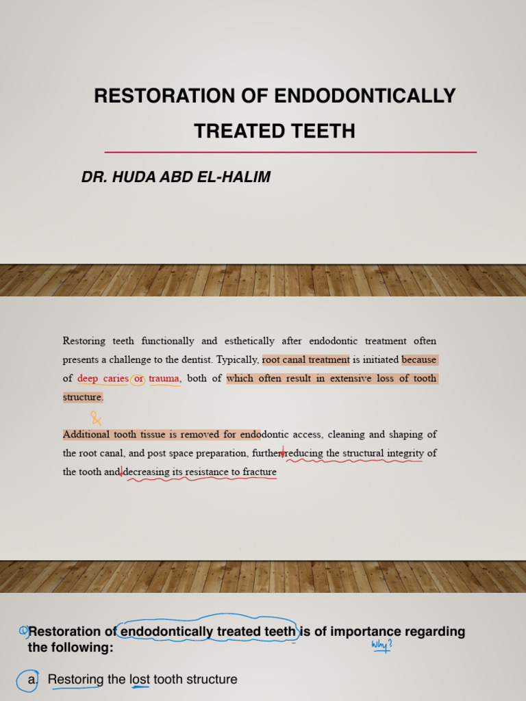 Restoration Techniques for Endodontically Treated Teeth | PDF | Human ...