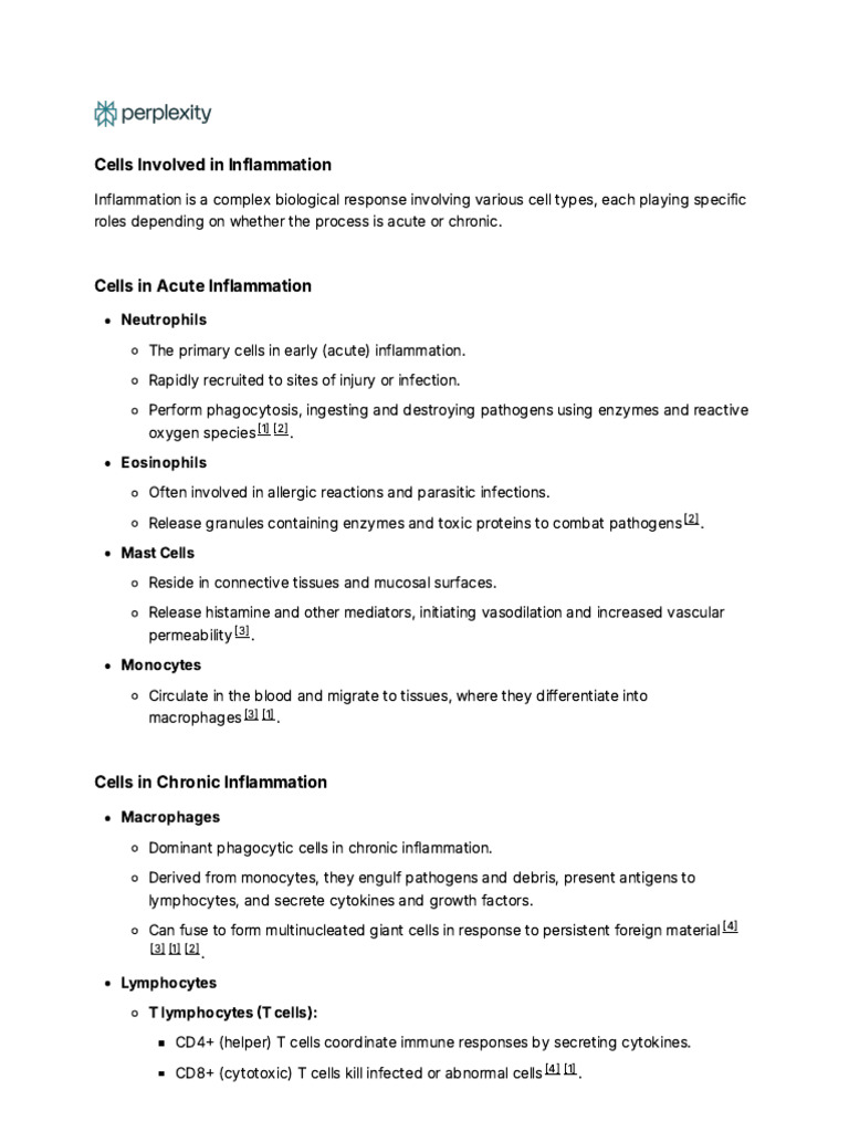 Key Cells in Inflammation | PDF | Inflammation | Macrophage