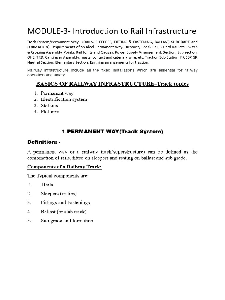 Module 3 Intro. To Rail Infrastructures | PDF | Train Station | Track Gauge