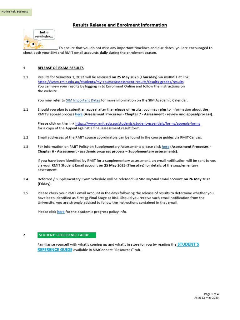 RMIT Results Release and Enrolment Guide | PDF | Academic Term
