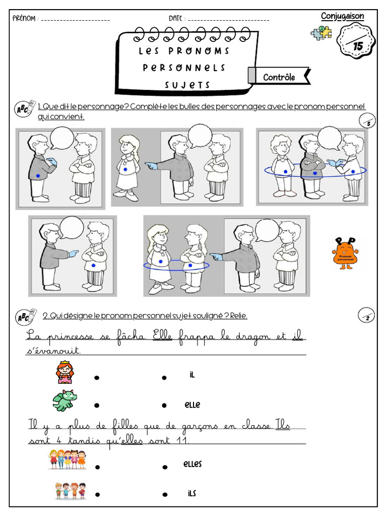 Exercices sur les pronoms personnels CE1 | PDF | Nombre grammatical ...