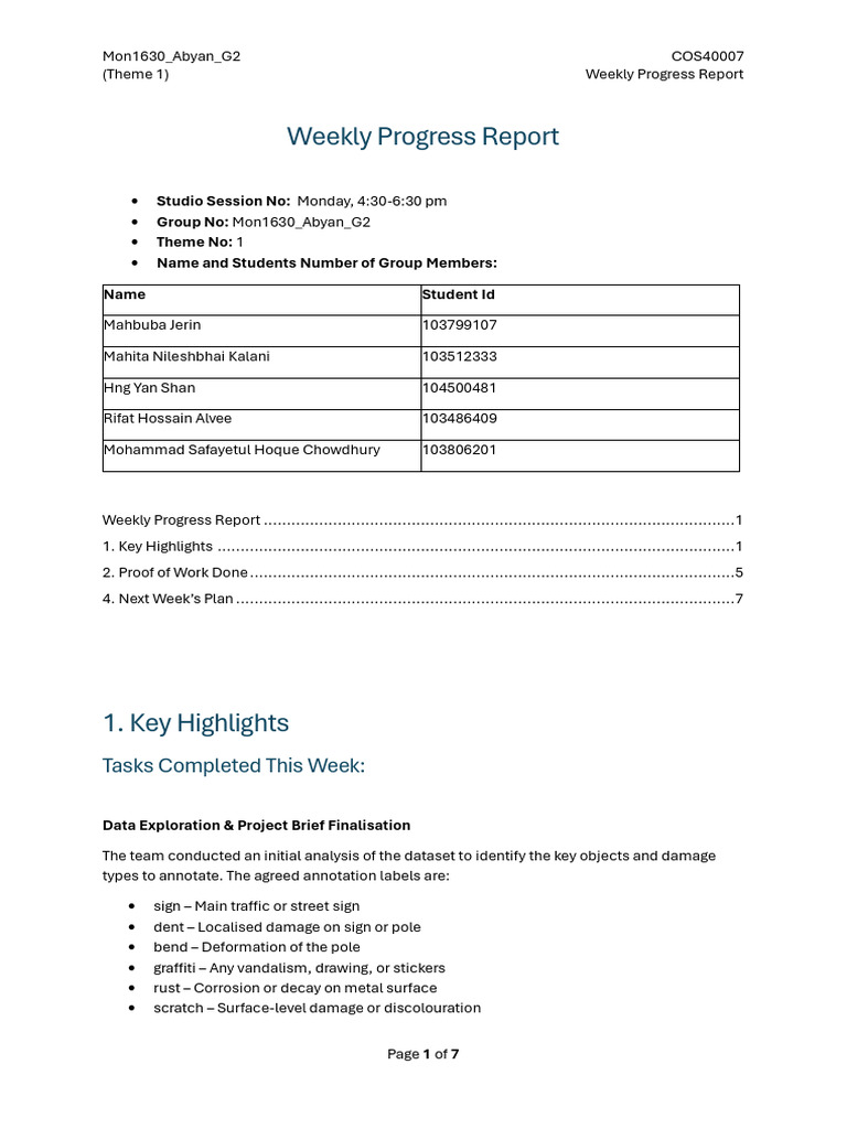 COS40007 Weekly Progress Report 1 | PDF | Annotation | Computing
