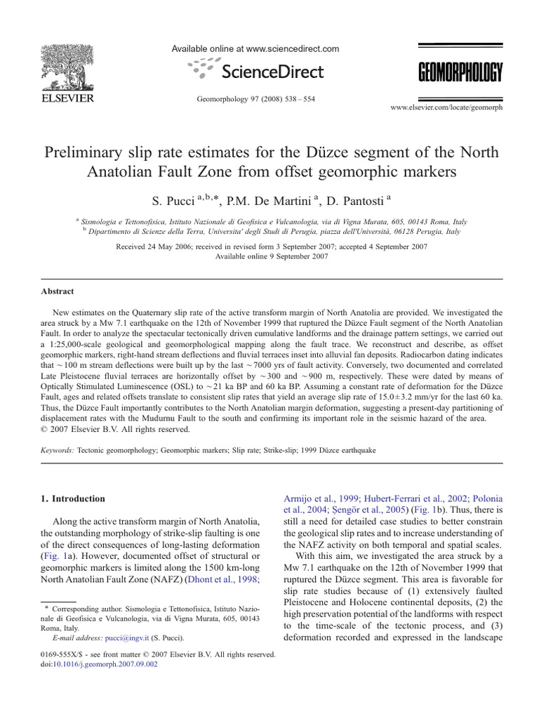 2008_Pucci Et Al_Preliminary Slip Rate Estimates for the Düzce Segment ...