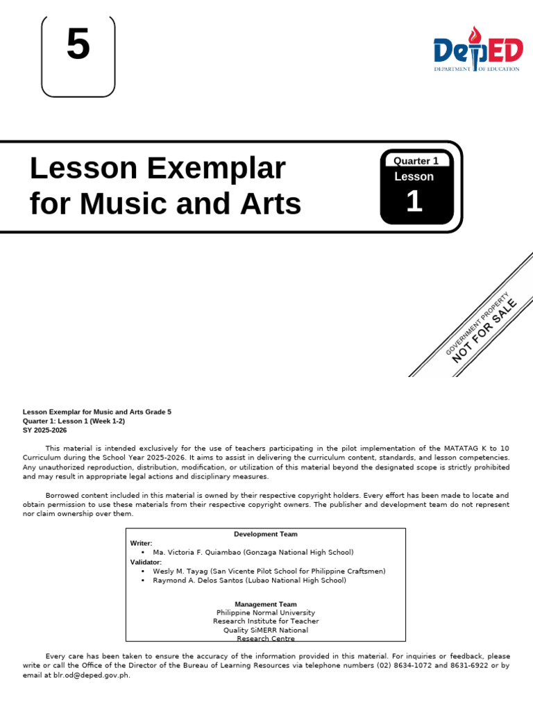 Q1 - LE - Music and Arts 5 - Lesson 1 - Week 1 - 2 | PDF | The Arts ...