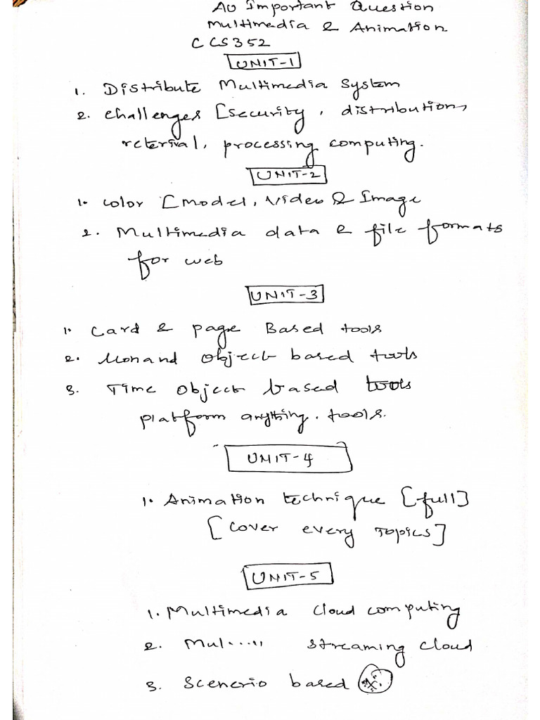 Multimedia and Animation Important Questions | PDF
