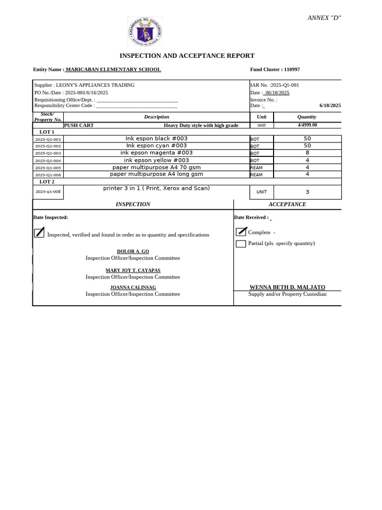 IAR Form for Inspection Report | PDF | Publishing | Office Work