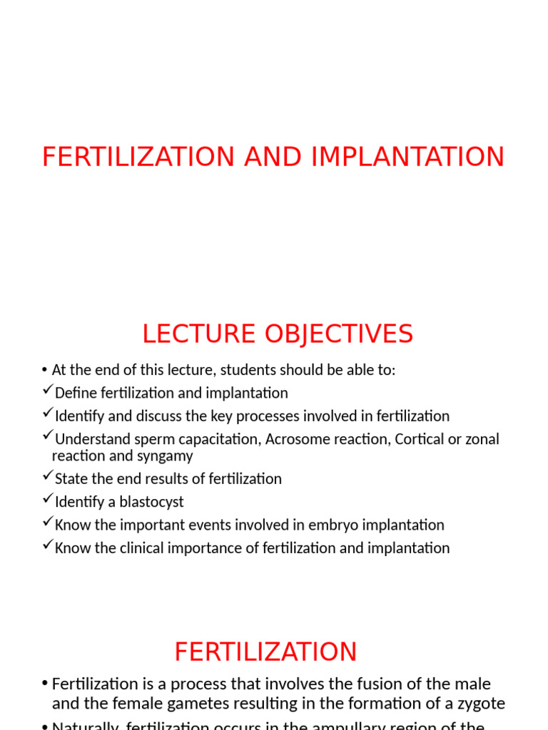 Fertilization and Implantation Overview | PDF | Fertilisation | Uterus