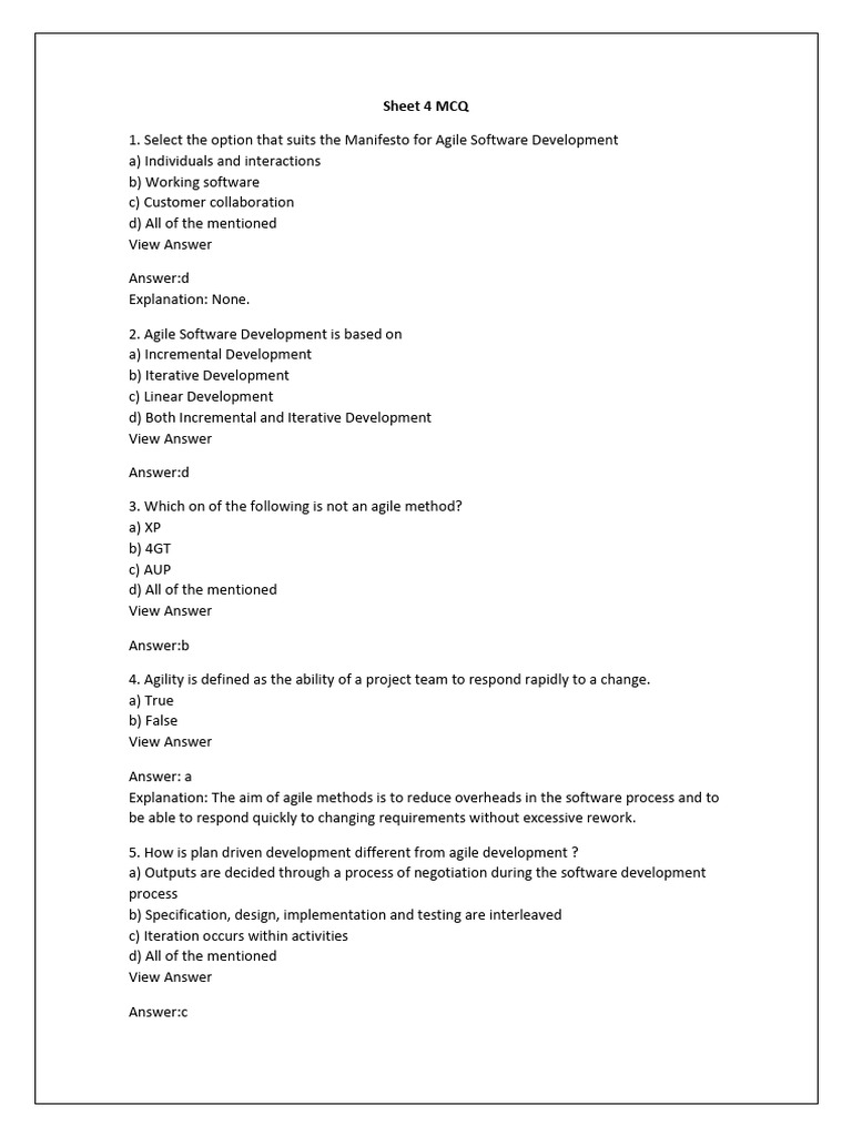 Agile Software Development MCQs | PDF | Scrum (Software Development ...