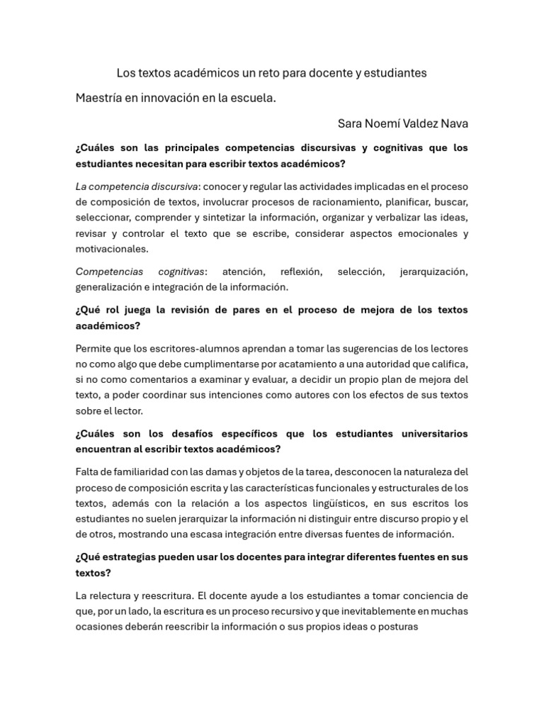 Los Textos Académicos Un Reto para Docente y Estudiantes | PDF ...